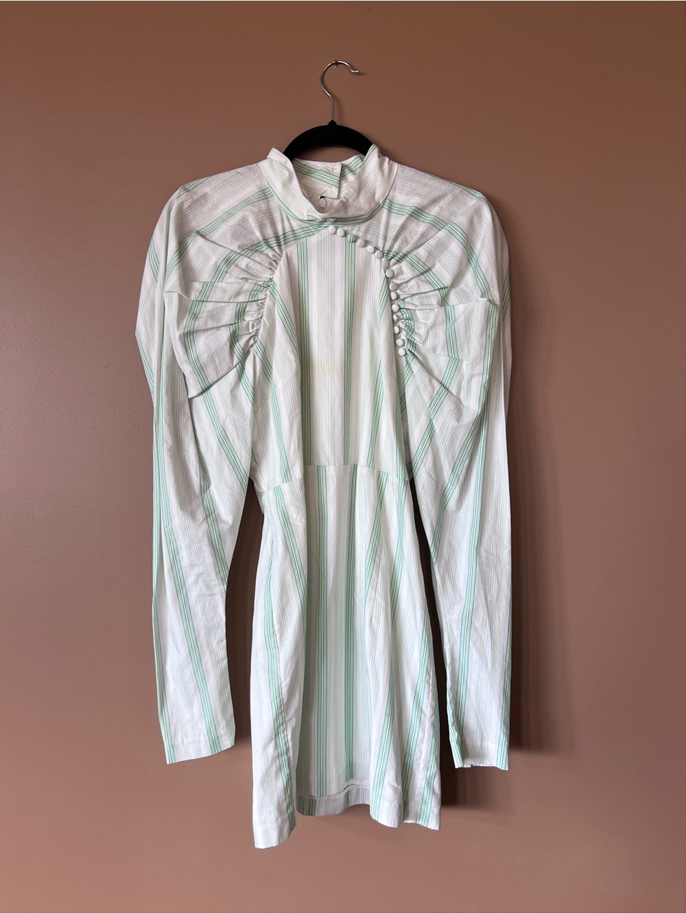 Women’s Mint Stripe Mini Dress with Button Detail